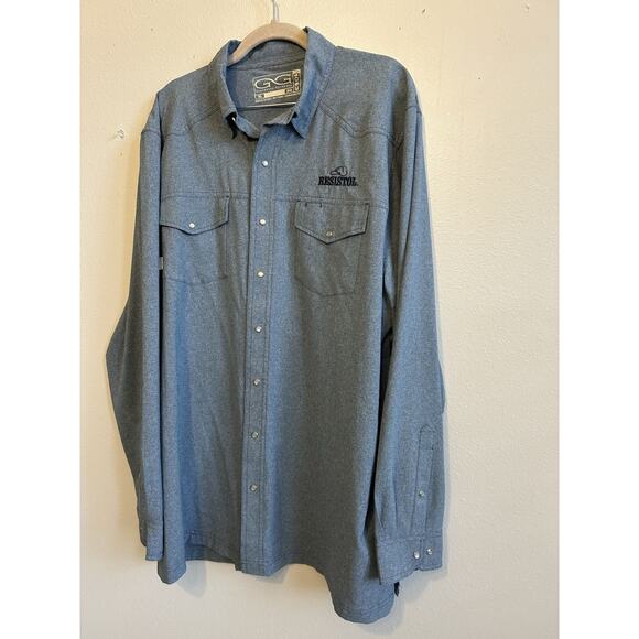 Game Guard Shirt Mens XL Blue Western Resistol Cowboy Fishing Pearl Snap Button - Picture 9 of 11